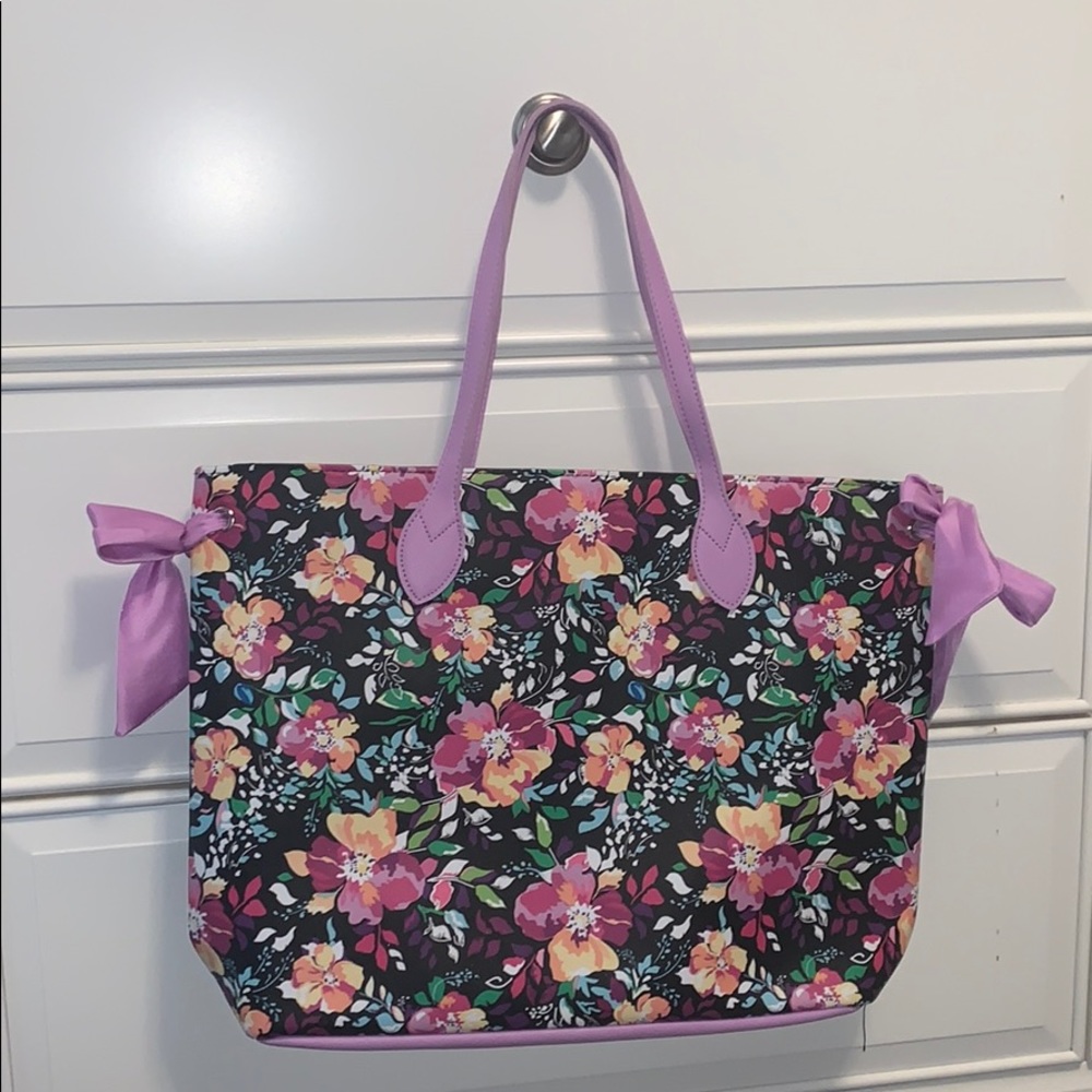 Floral black and purple tote bag